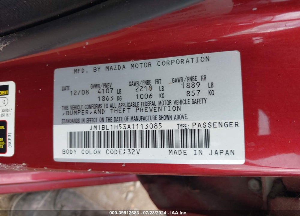 2010 MAZDA 3 VIN: JM1BL1H53A1113085