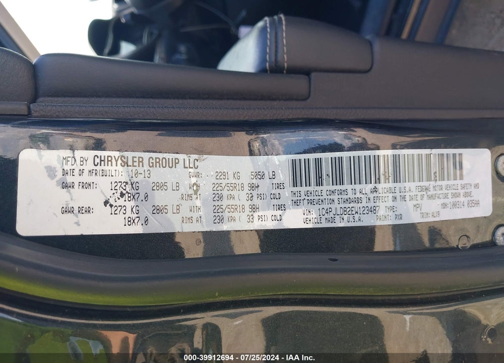 2014 JEEP CHEROKEE LIMITED VIN: 1C4PJLDB2EW123487
