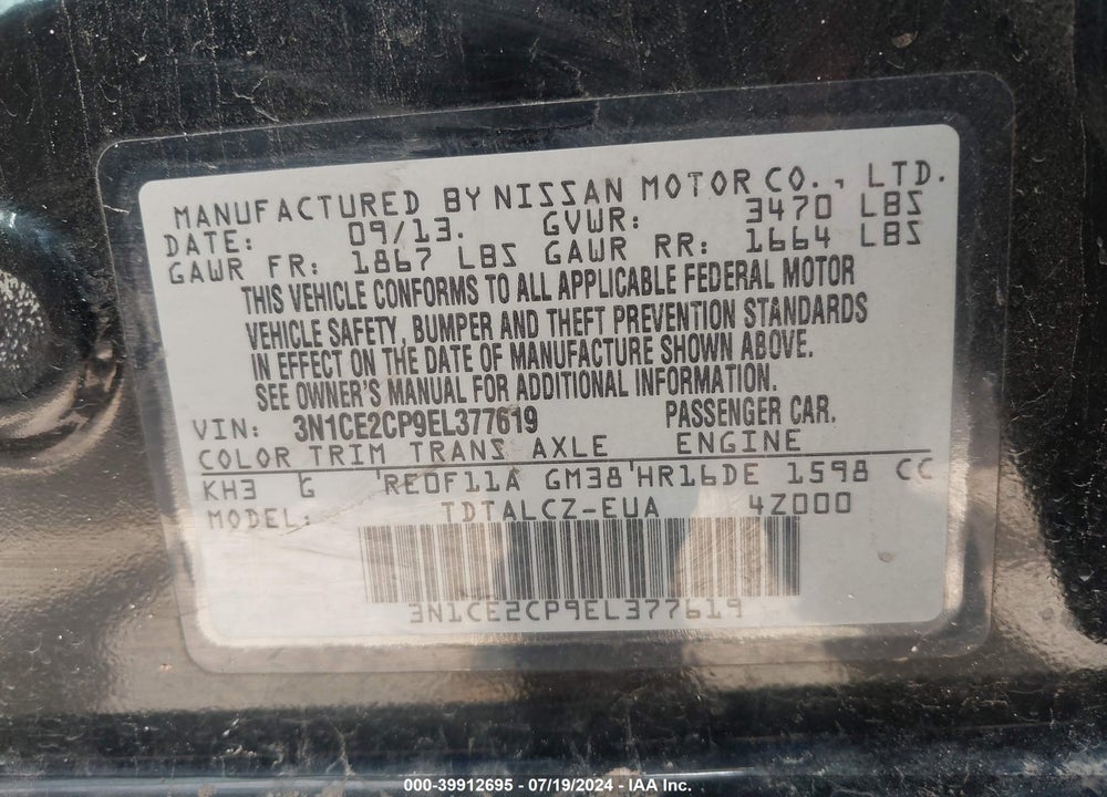 2014 NISSAN VERSA NOTE S PLUS VIN: 3N1CE2CP9EL377619
