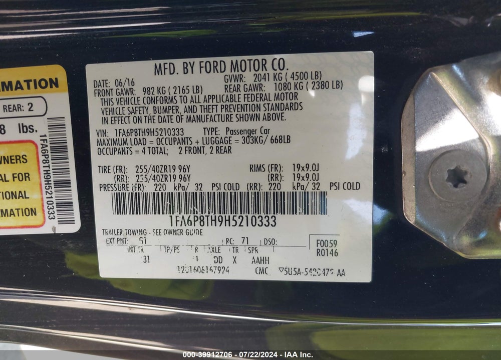 2017 FORD MUSTANG ECOBOOST VIN: 1FA6P8TH9H5210333