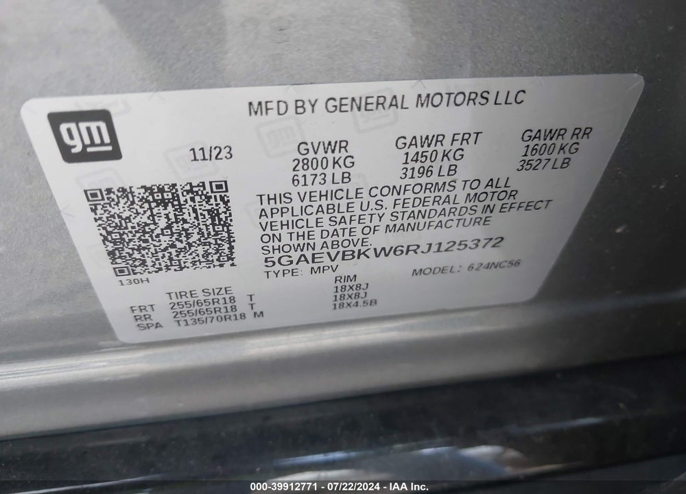 2024 BUICK ENCLAVE PREMIUM AWD VIN: 5GAEVBKW6RJ125372