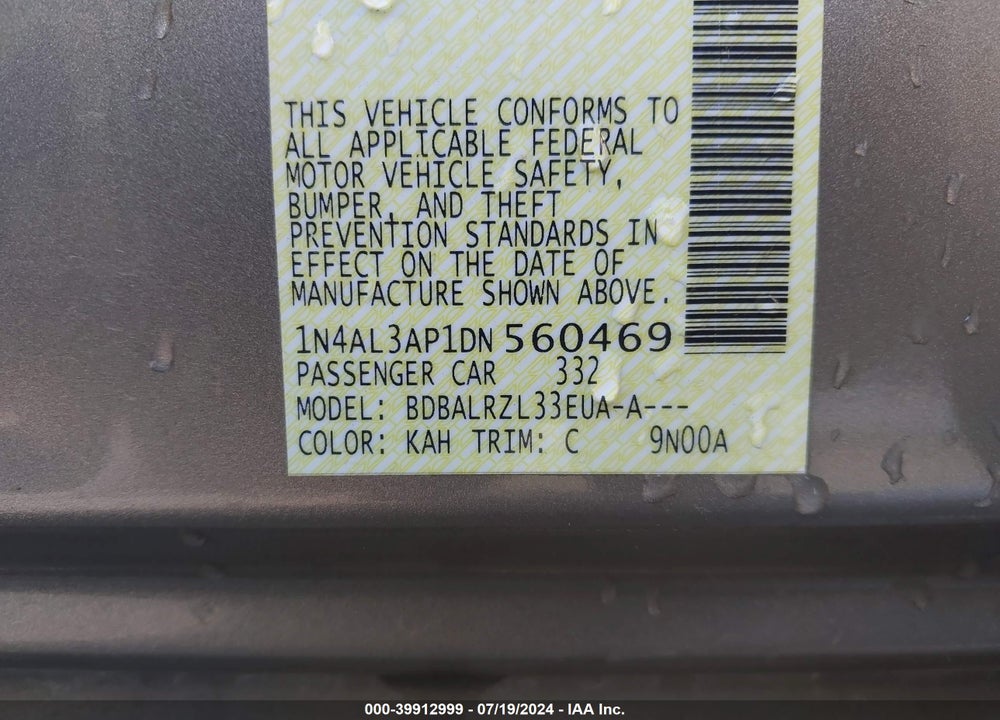 2013 NISSAN ALTIMA 2.5 S VIN: 1N4AL3AP1DN560469