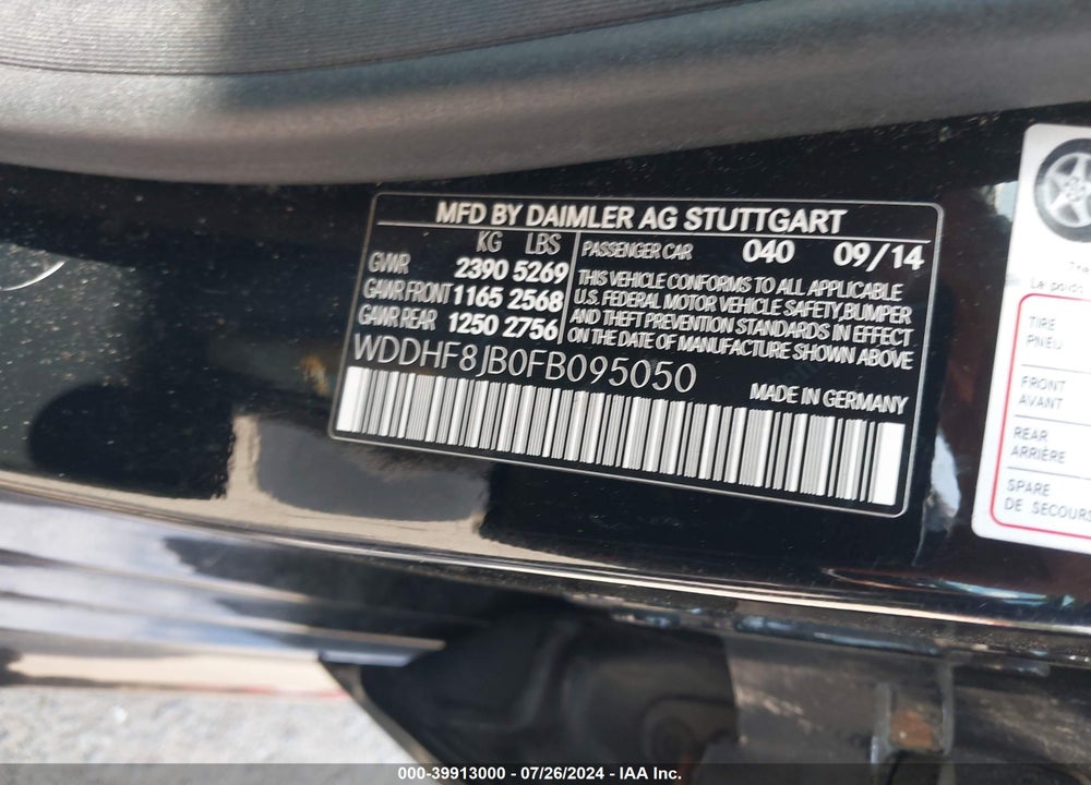 2015 MERCEDES-BENZ E 350 4MATIC VIN: WDDHF8JB0FB095050