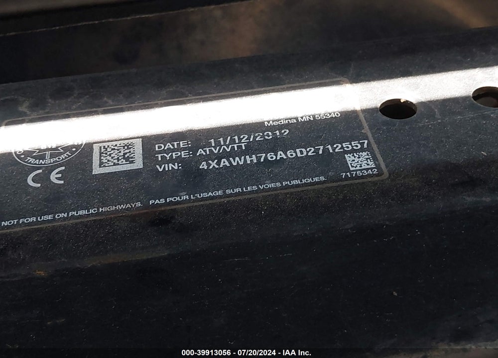 2013 POLARIS RANGER 800 CREW VIN: 4XAWH76A6D2712557