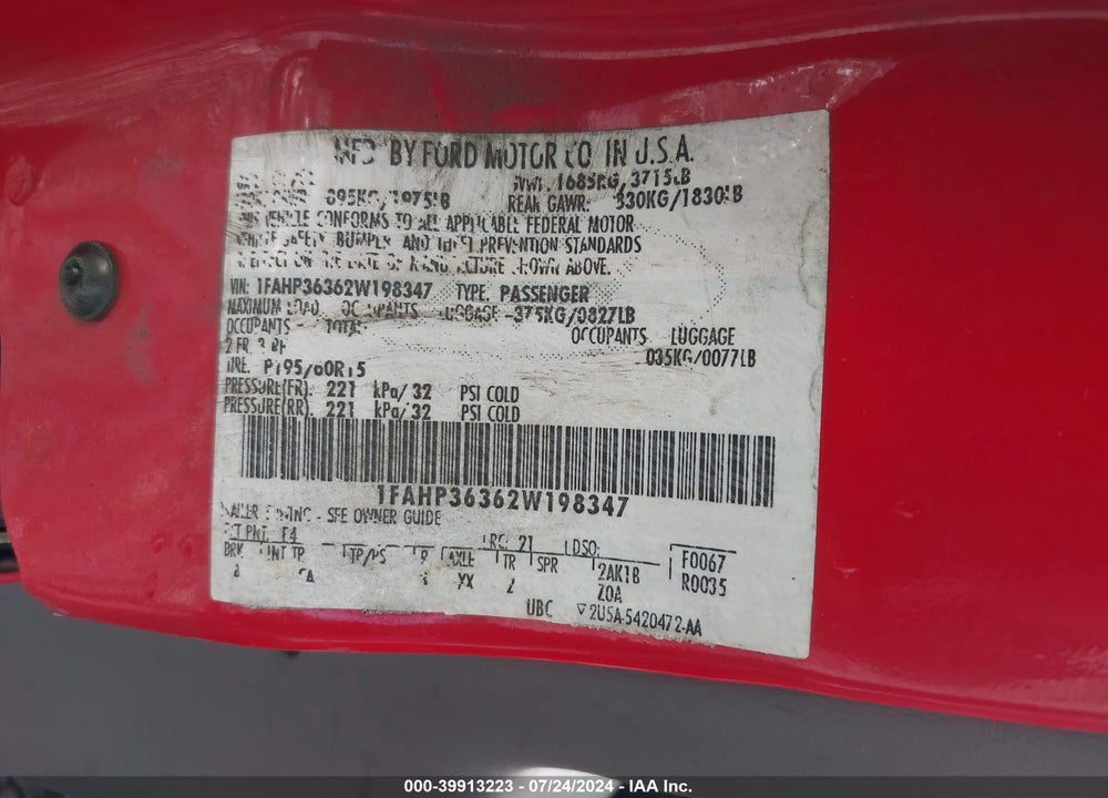 2002 FORD FOCUS SE/ZTW VIN: 1FAHP36362W198347