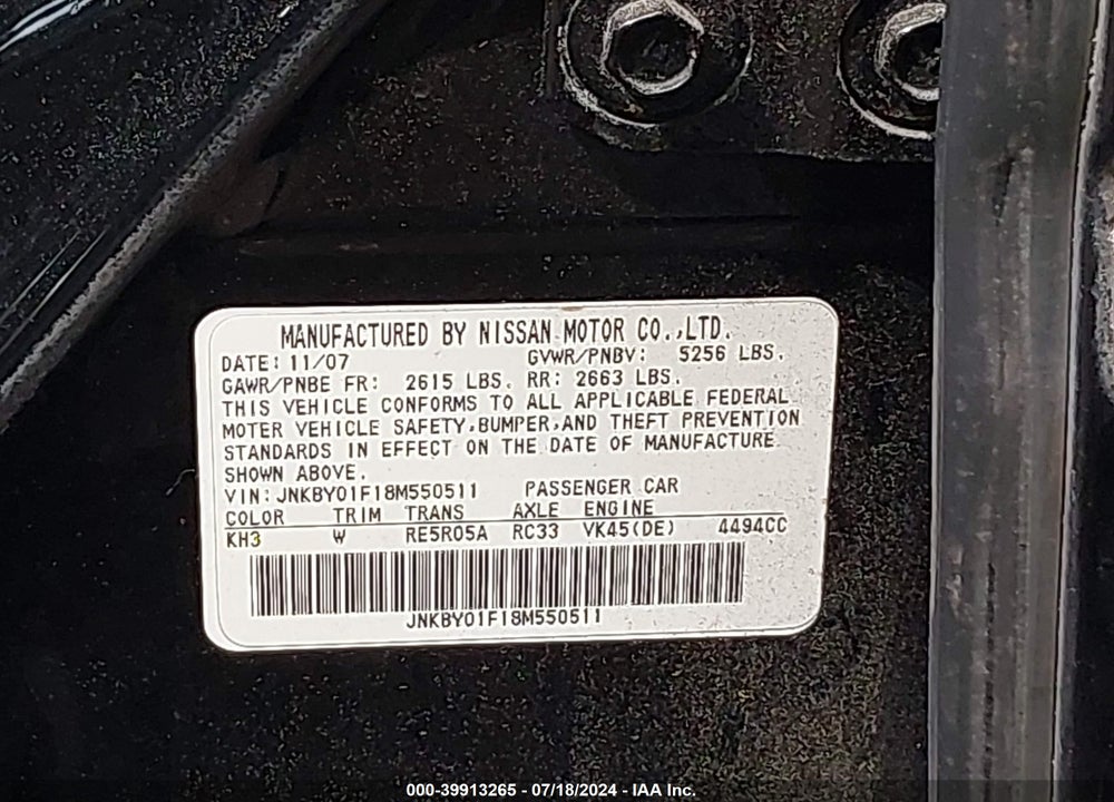 2008 INFINITI M45X VIN: JNKBY01F18M550511