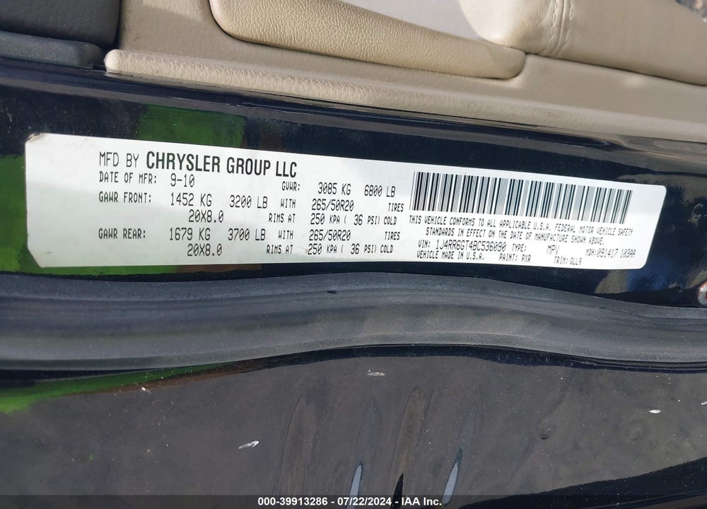 2011 JEEP GRAND CHEROKEE OVERLAND VIN: 1J4RR6GT4BC536090