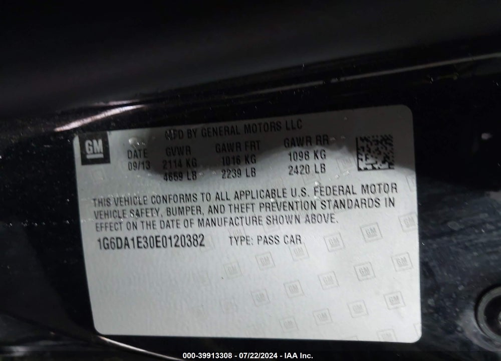 2014 CADILLAC CTS STANDARD VIN: 1G6DA1E30E0120382