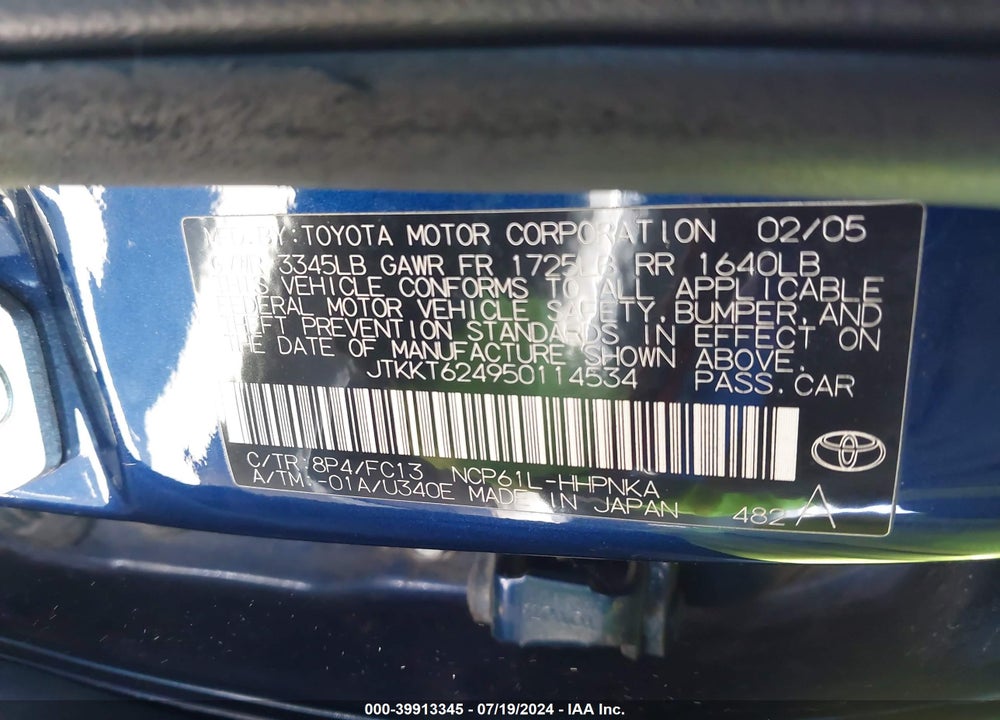 2005 SCION XA VIN: JTKKT624950114534