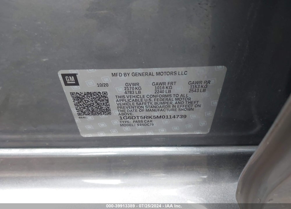 2021 CADILLAC CT5 PREMIUM LUXURY VIN: 1G6DT5RK5M0114739