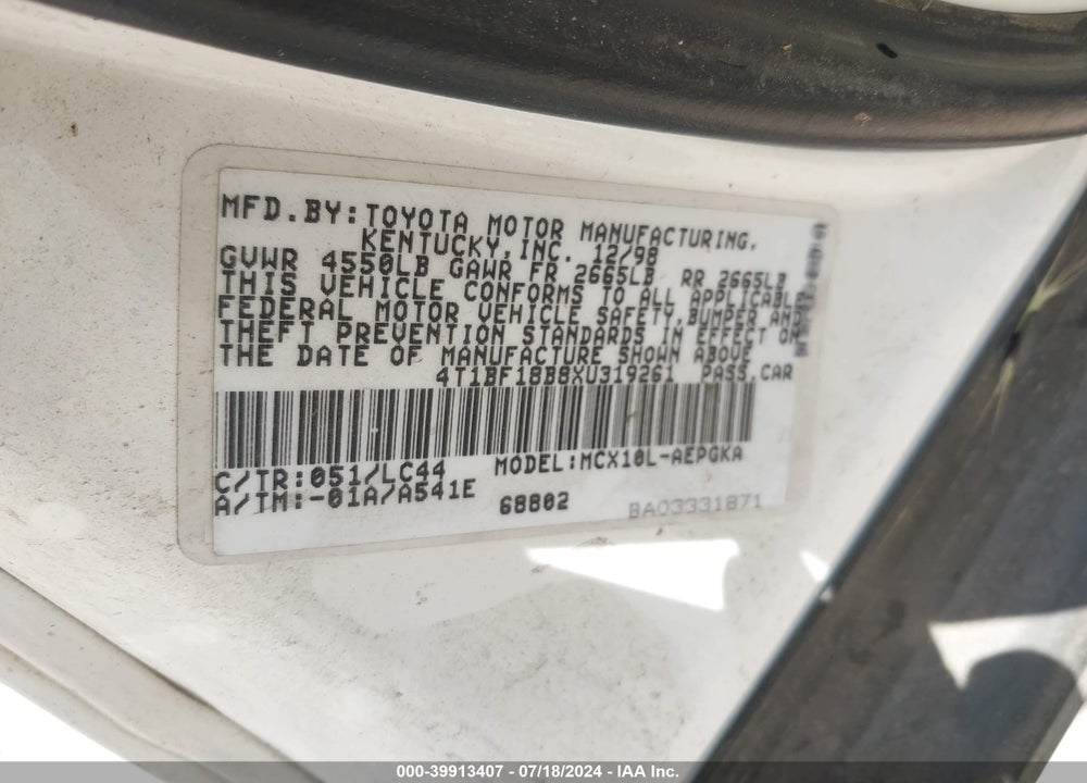 1999 TOYOTA AVALON XLS VIN: 4T1BF18B8XU319261