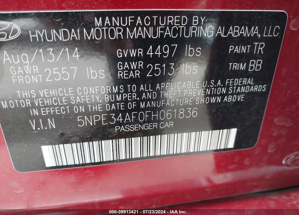 2015 HYUNDAI SONATA LIMITED VIN: 5NPE34AF0FH061836