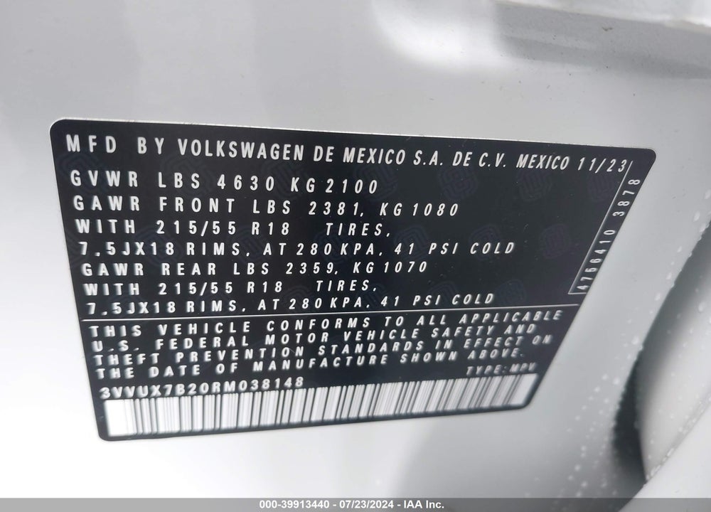 2024 VOLKSWAGEN TAOS 1.5T SE VIN: 3VVUX7B20RM038148
