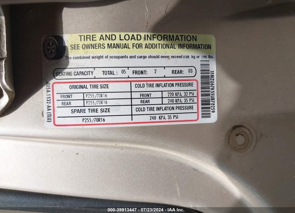 2005 FORD EXPLORER SPORT TRAC ADRENALIN/XLS/XLT VIN: 1FMZU67K55UB78259