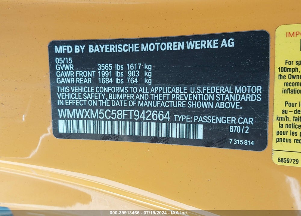 2015 MINI HARDTOP COOPER VIN: WMWXM5C58FT942664