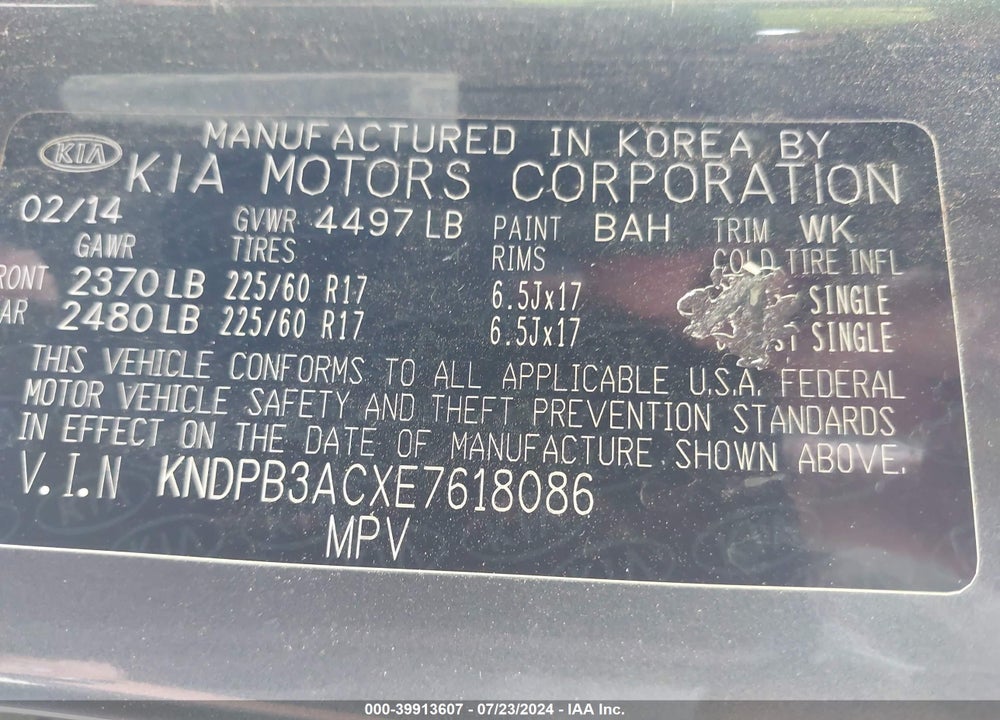 2014 KIA SPORTAGE LX VIN: KNDPB3ACXE7618086