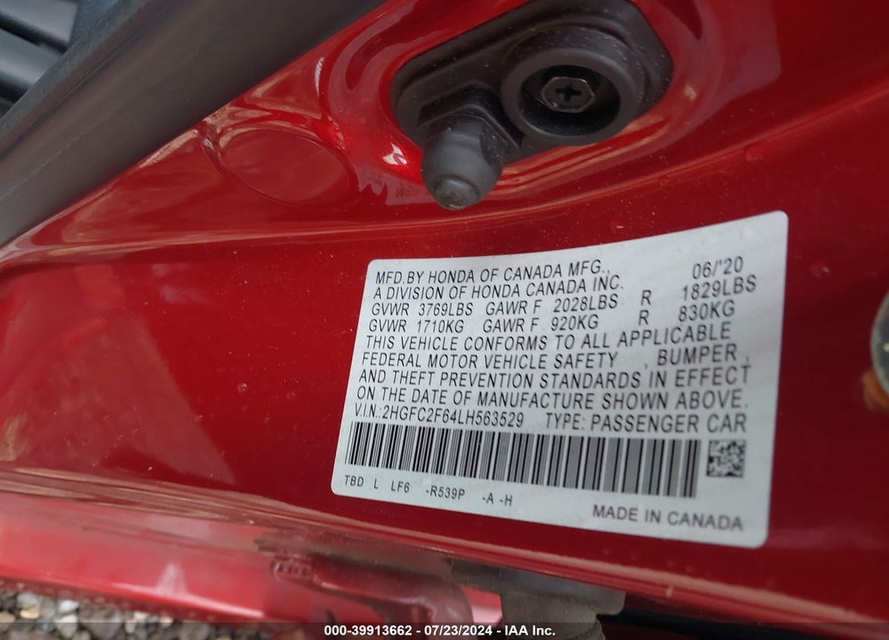 2020 HONDA CIVIC LX VIN: 2HGFC2F64LH563529