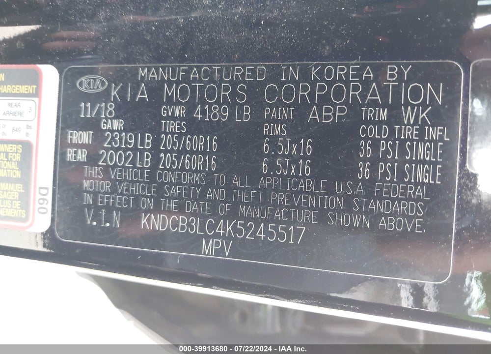 2019 KIA NIRO LX VIN: KNDCB3LC4K5245517