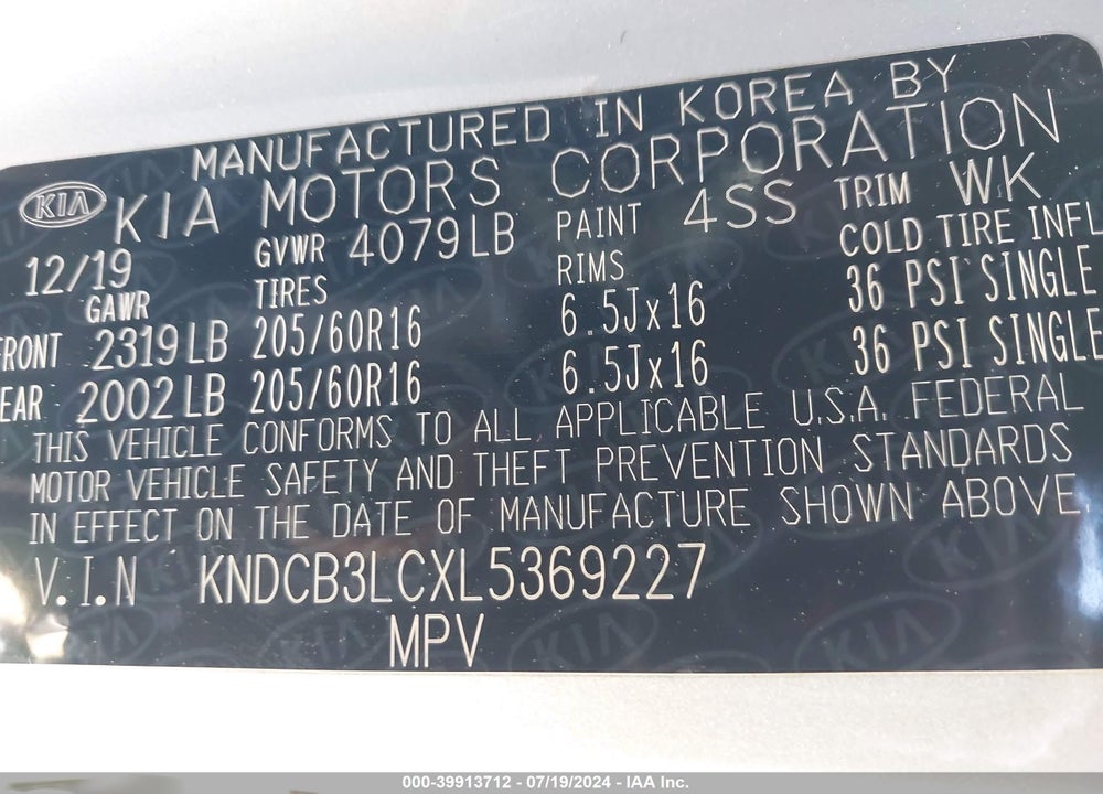 2020 KIA NIRO LX VIN: KNDCB3LCXL5369227