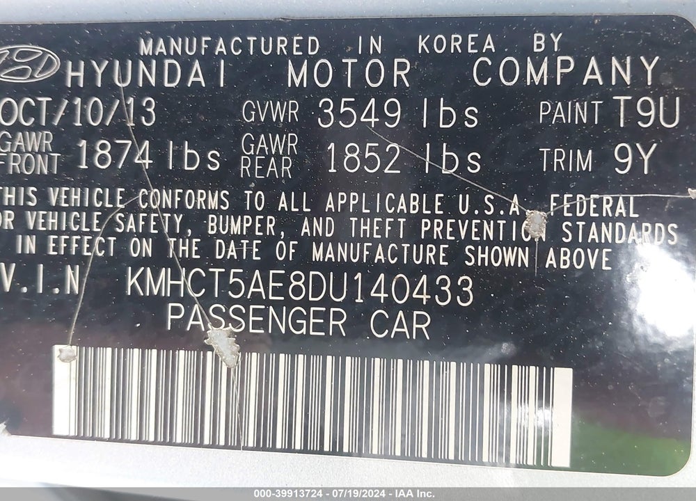 2013 HYUNDAI ACCENT GS VIN: KMHCT5AE8DU140433