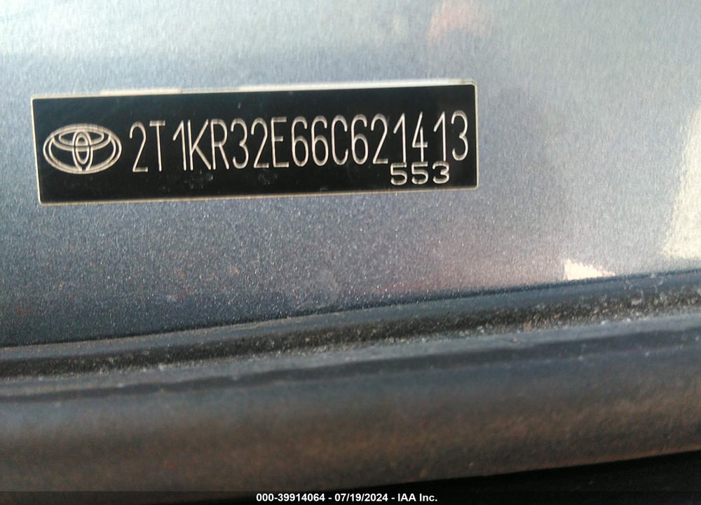 2006 TOYOTA MATRIX/XR VIN: 2T1KR32E66C621413