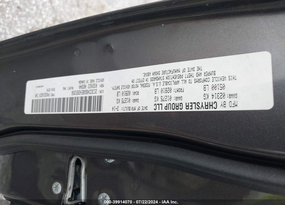 2014 DODGE CHARGER SE VIN: 2C3CDXBG8EH265356