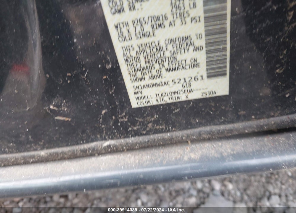 2010 NISSAN XTERRA X VIN: 5N1AN0NW3AC521261