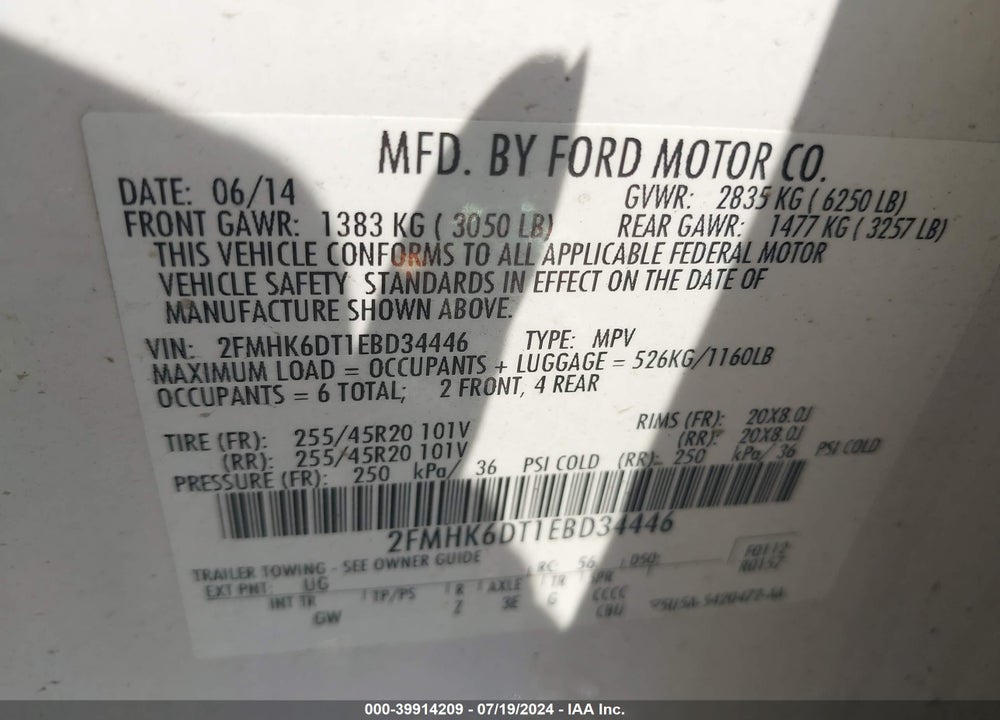 2014 FORD FLEX LIMITED VIN: 2FMHK6DT1EBD34446
