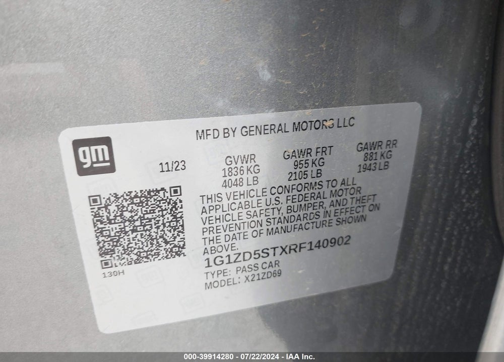2024 CHEVROLET MALIBU LT VIN: 1G1ZD5STXRF140902