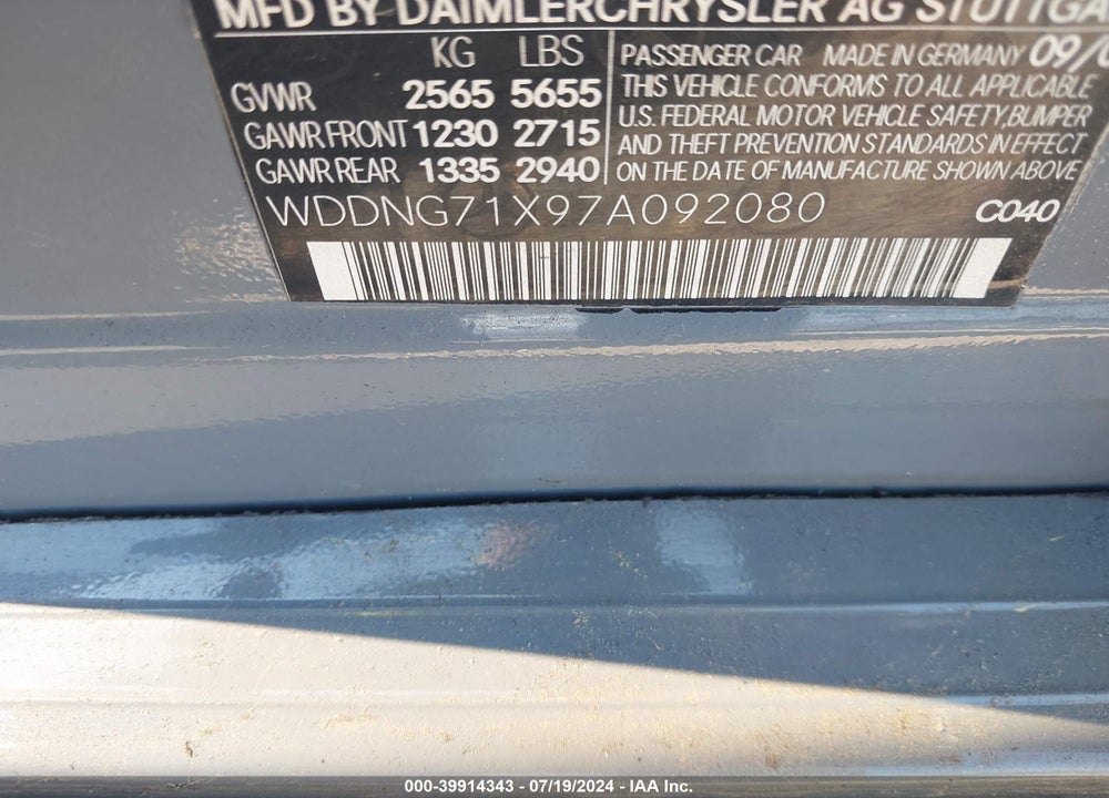 2007 MERCEDES-BENZ S 550 VIN: WDDNG71X97A092080