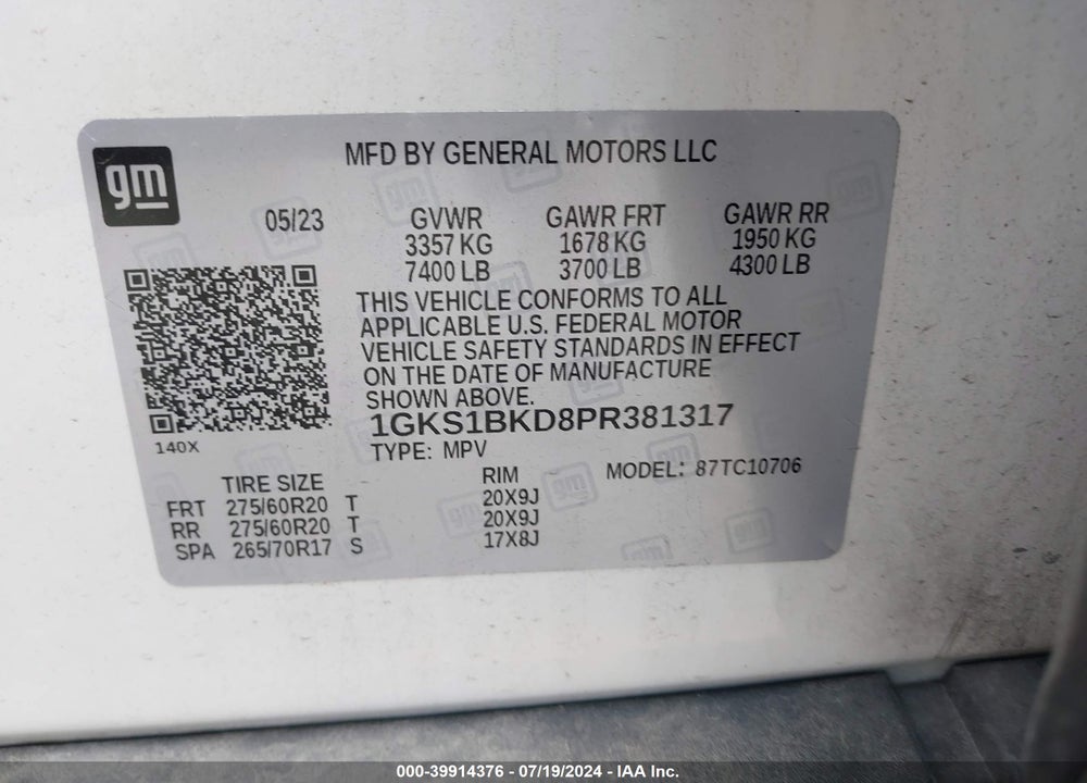 2023 GMC YUKON 2WD SLT VIN: 1GKS1BKD8PR381317