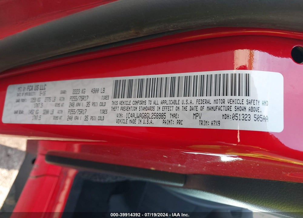 2016 JEEP WRANGLER SPORT VIN: 1C4AJWAG8GL258985