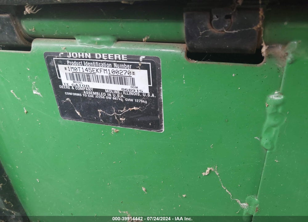 2015 JOHN DEERE TE 4X2 VIN: 1M0T145EKFM100270