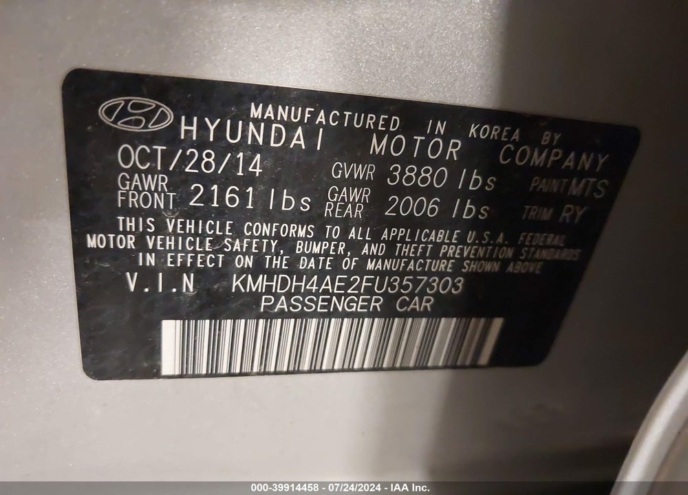 2015 HYUNDAI ELANTRA LIMITED VIN: KMHDH4AE2FU357303