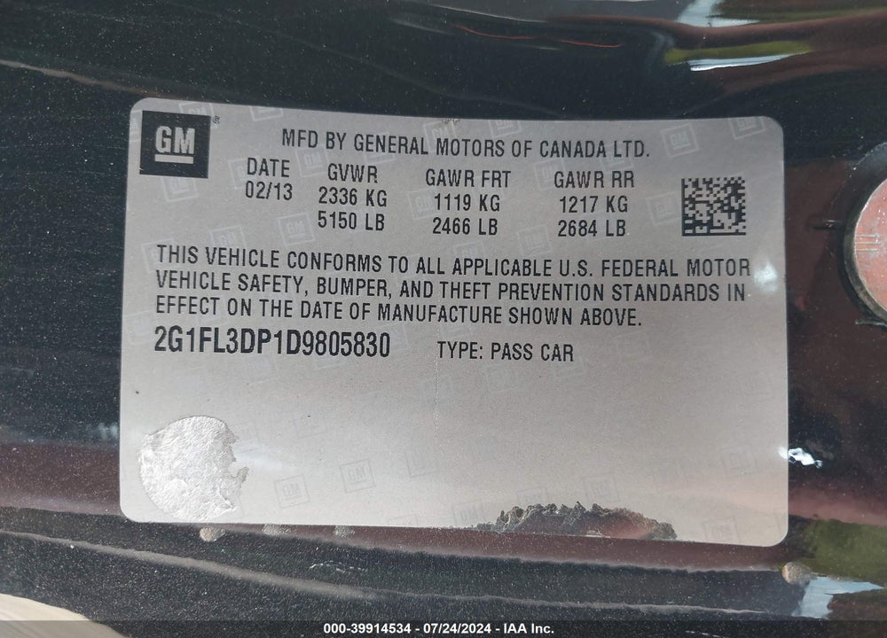 2013 CHEVROLET CAMARO ZL1 VIN: 2G1FL3DP1D9805830