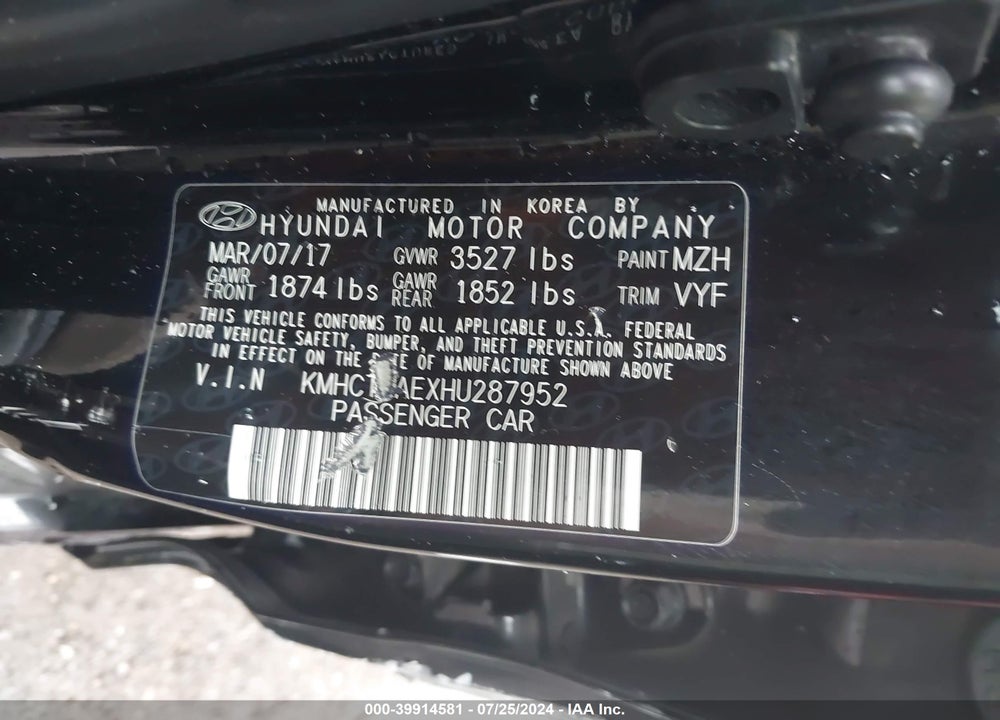 2017 HYUNDAI ACCENT SE VIN: KMHCT4AEXHU287952