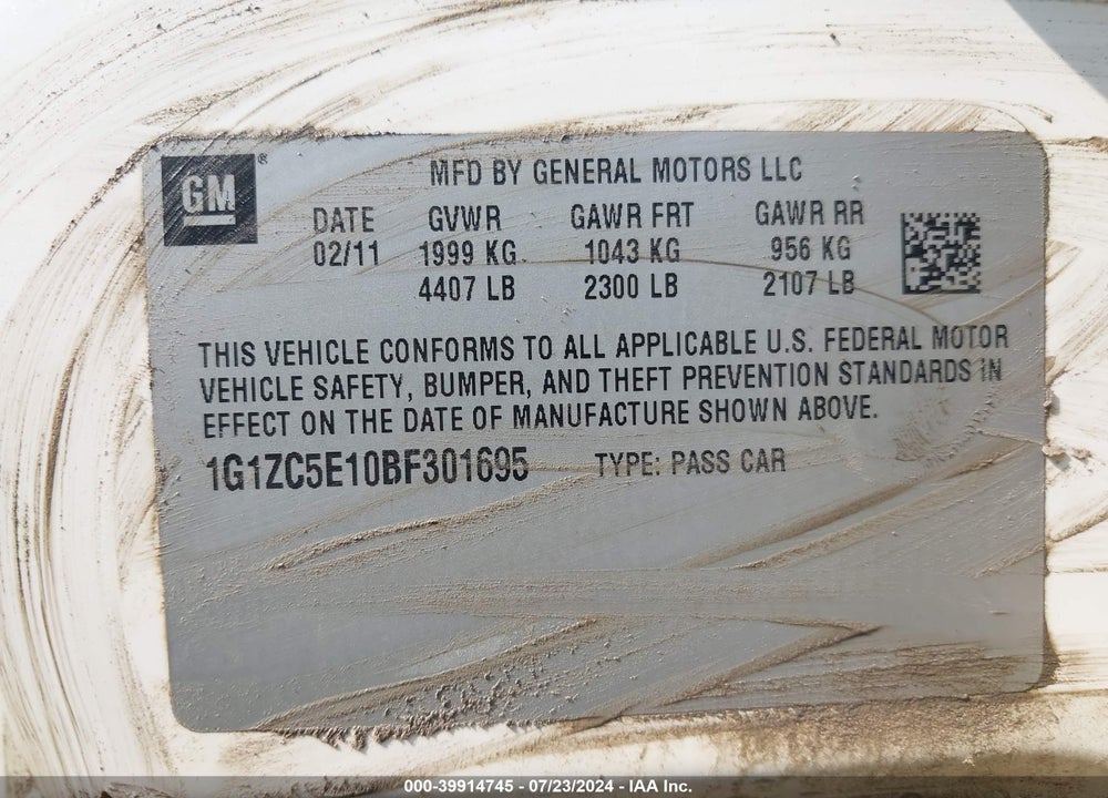 2011 CHEVROLET MALIBU 1LT VIN: 1G1ZC5E10BF301695