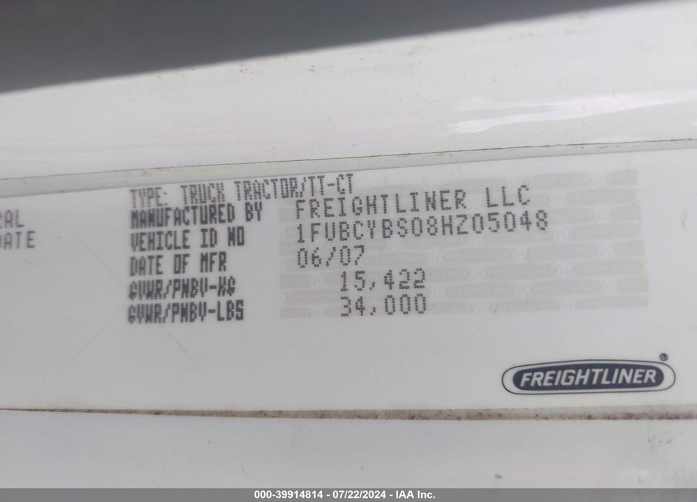 2008 FREIGHTLINER M2 106 MEDIUM DUTY VIN: 1FUBCYBS08HZ05048