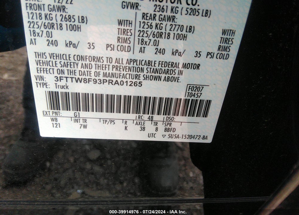2023 FORD MAVERICK XLT VIN: 3FTTW8F93PRA01265