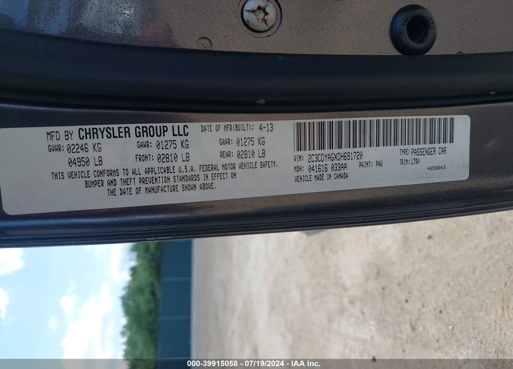 2013 DODGE CHALLENGER SXT VIN: 2C3CDYAGXDH691720