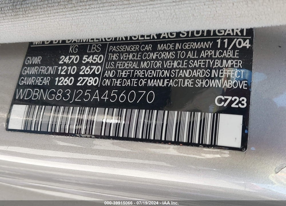 2005 MERCEDES-BENZ S 430 4MATIC VIN: WDBNG83J25A456070