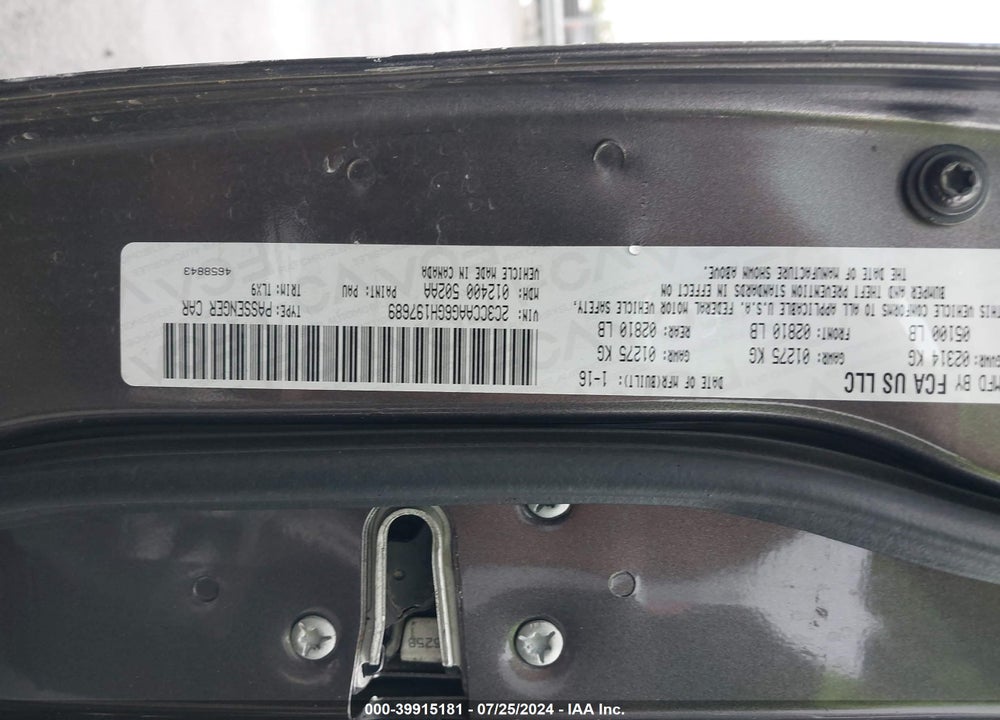 2016 CHRYSLER 300 LIMITED VIN: 2C3CCAAG6GH197689