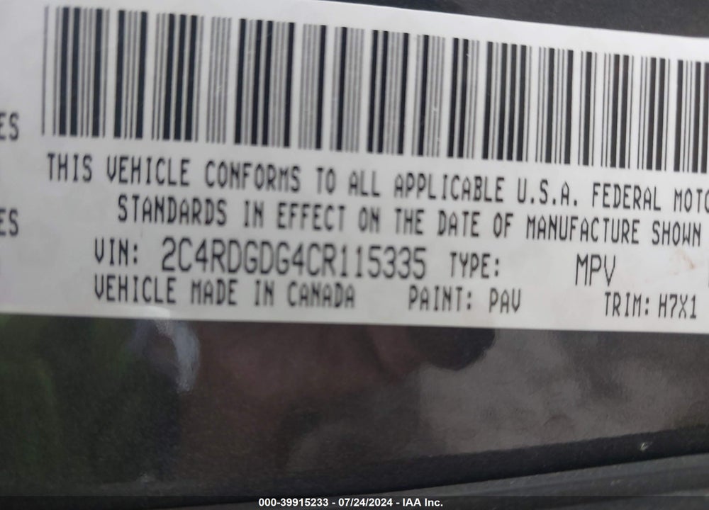 2012 DODGE GRAND CARAVAN CREW VIN: 2C4RDGDG4CR115335