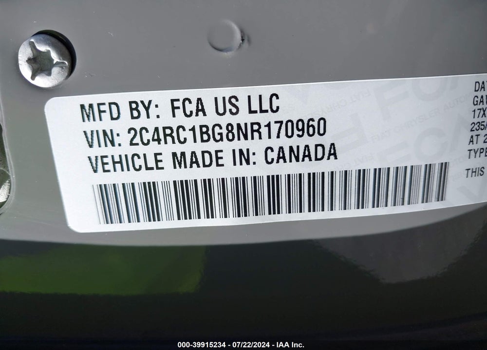 2022 CHRYSLER PACIFICA TOURING L VIN: 2C4RC1BG8NR170960