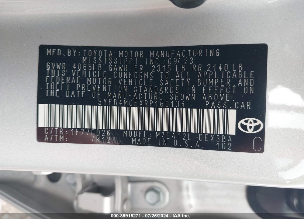 2024 TOYOTA COROLLA NIGHTSHADE EDITION VIN: 5YFB4MCEXRP169134