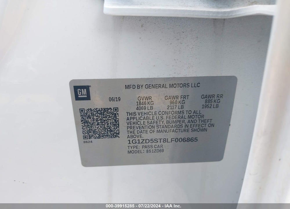 2020 CHEVROLET MALIBU FWD LT VIN: 1G1ZD5ST8LF006865