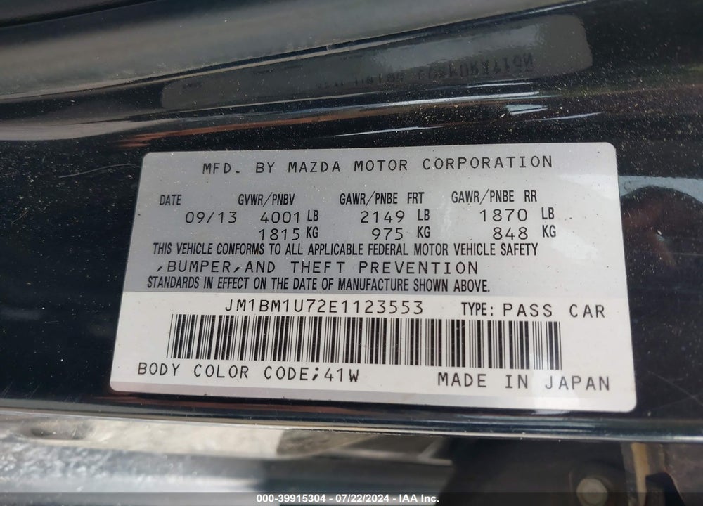 2014 MAZDA 3 I SPORT VIN: JM1BM1U72E1123553