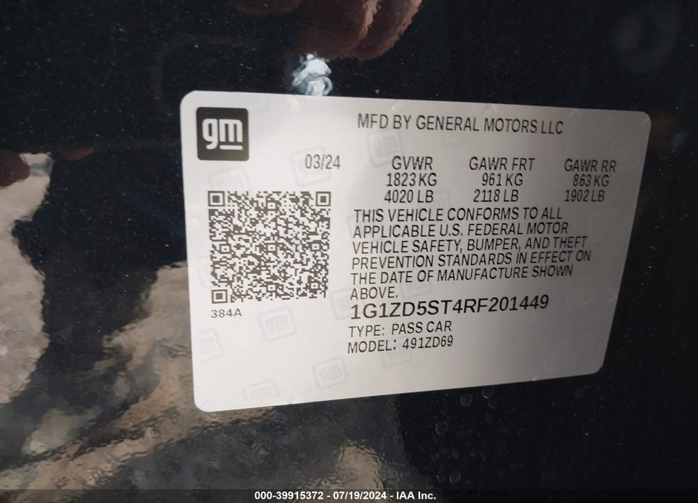 2024 CHEVROLET MALIBU VIN: 1G1ZD5ST4RF201449