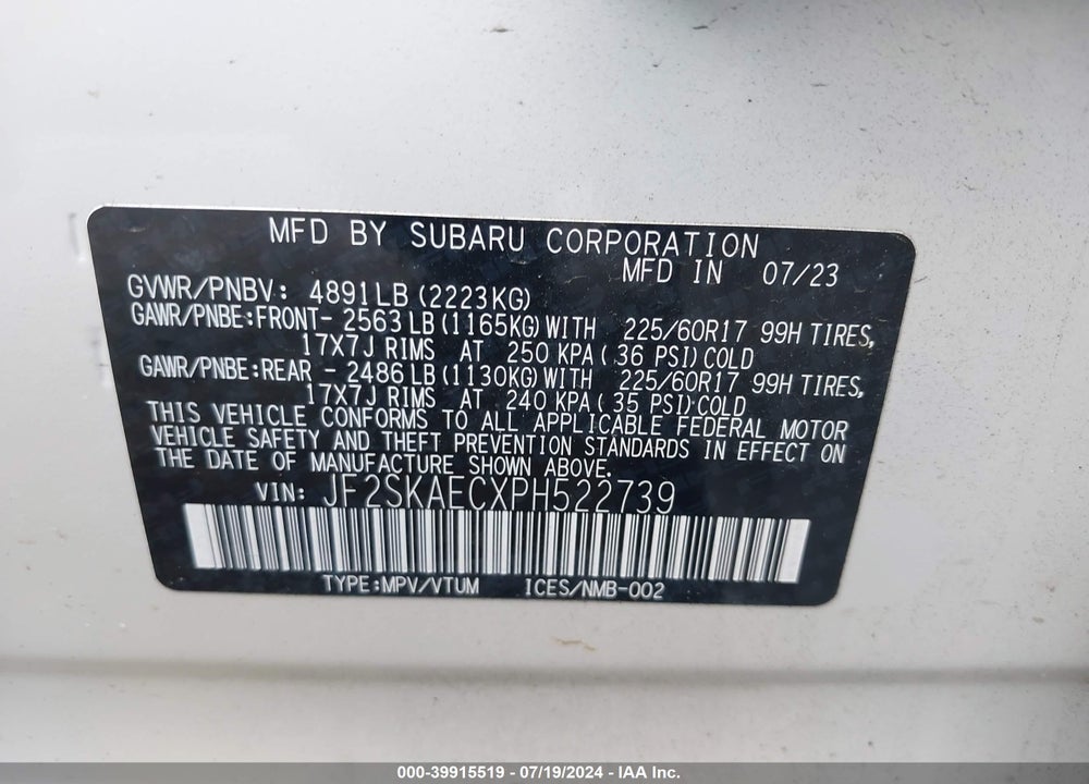 2023 SUBARU FORESTER PREMIUM VIN: JF2SKAECXPH522739