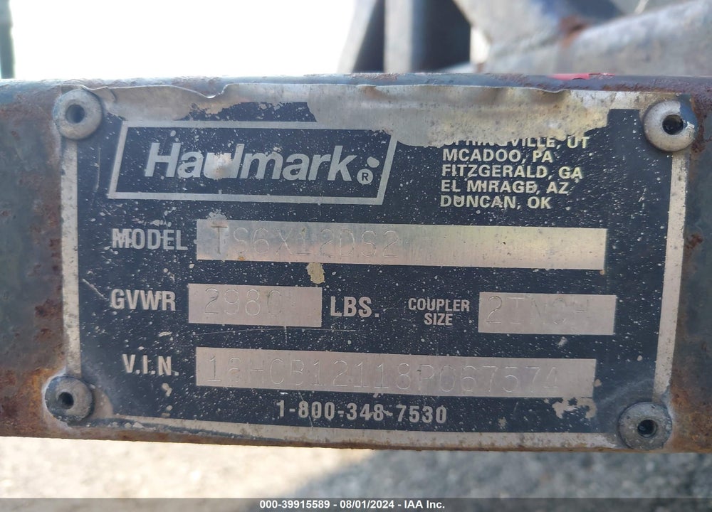 2008 HAUL MARK IND --- VIN: 16HCB12118P067574